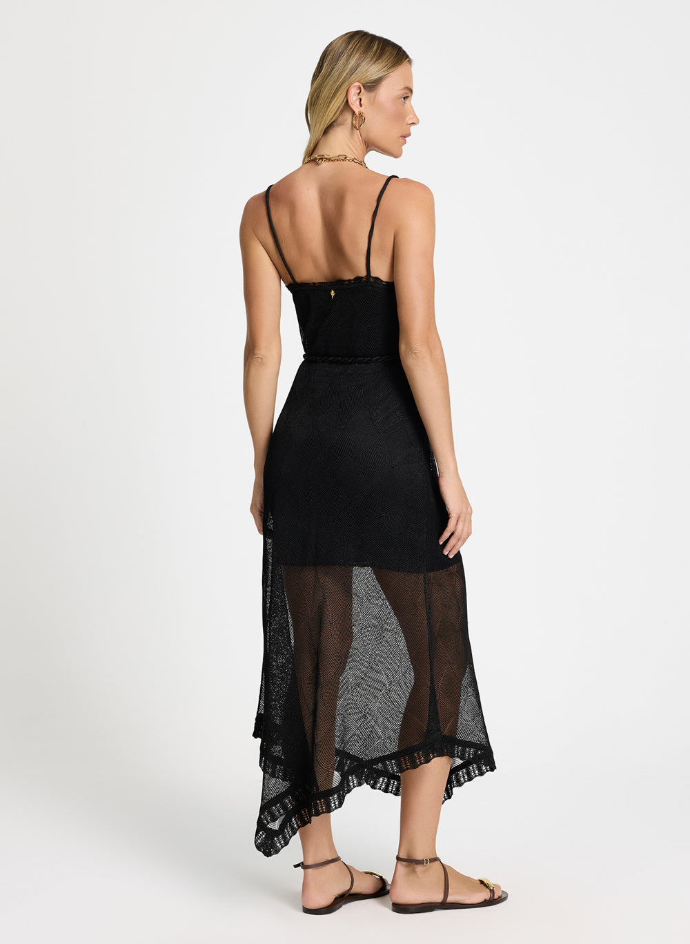 Vestido negro lurex Eva con cinturon Le Lis Blanc
