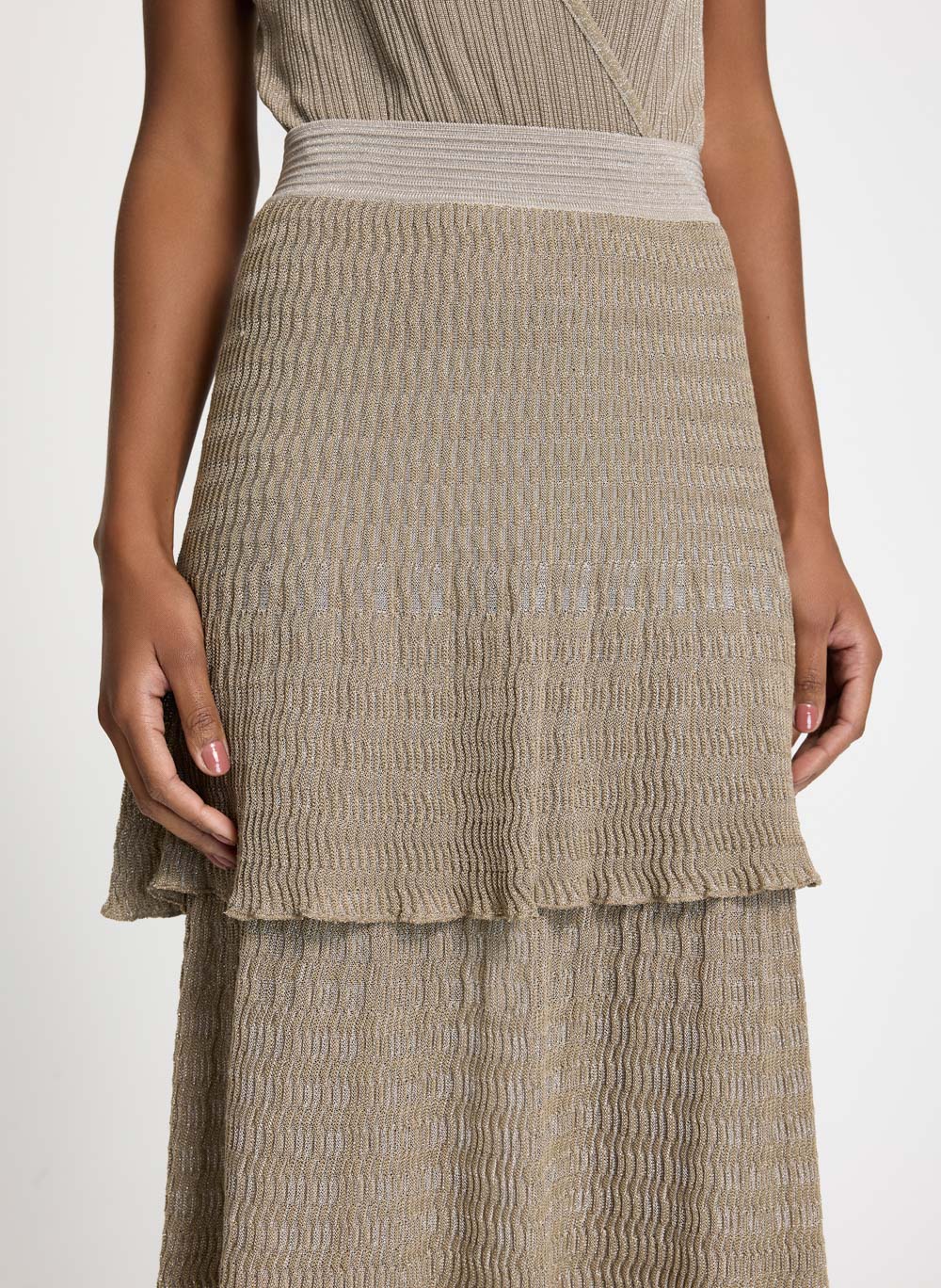 Pollera Bubu plizada lurex beige Le Lis Blanc