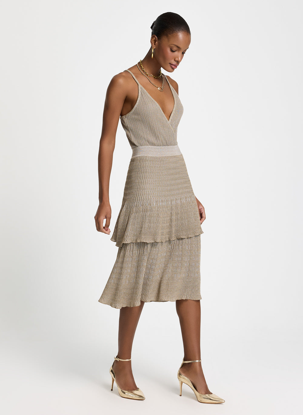 Pollera Bubu plizada lurex beige Le Lis Blanc