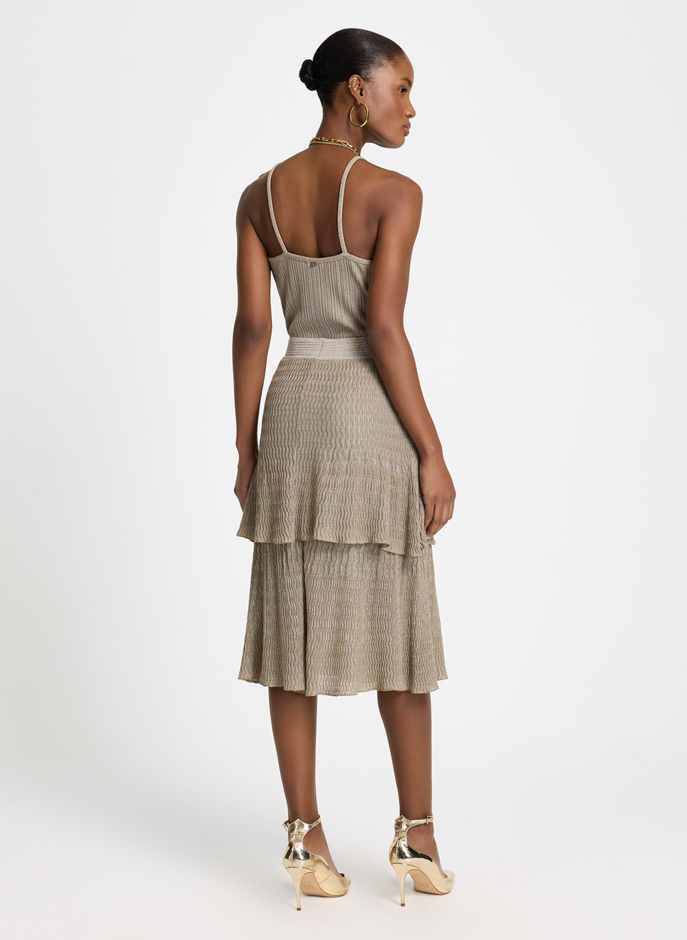 Pollera Bubu plizada lurex beige Le Lis Blanc