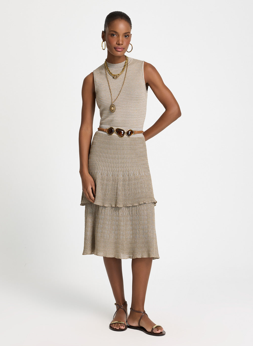 Pollera Bubu plizada lurex beige Le Lis Blanc