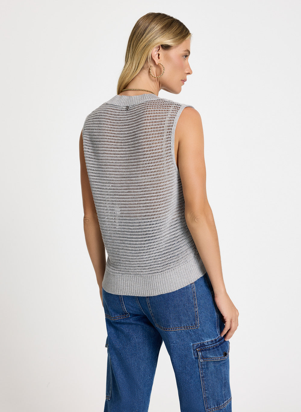 Chaleco tejido lurex gris escote v Bin Le Lis Blanc