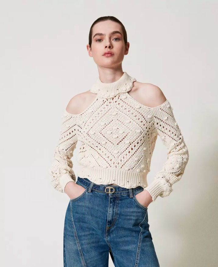 Sweater de cuello alto y hombros descubiertos San Twinset