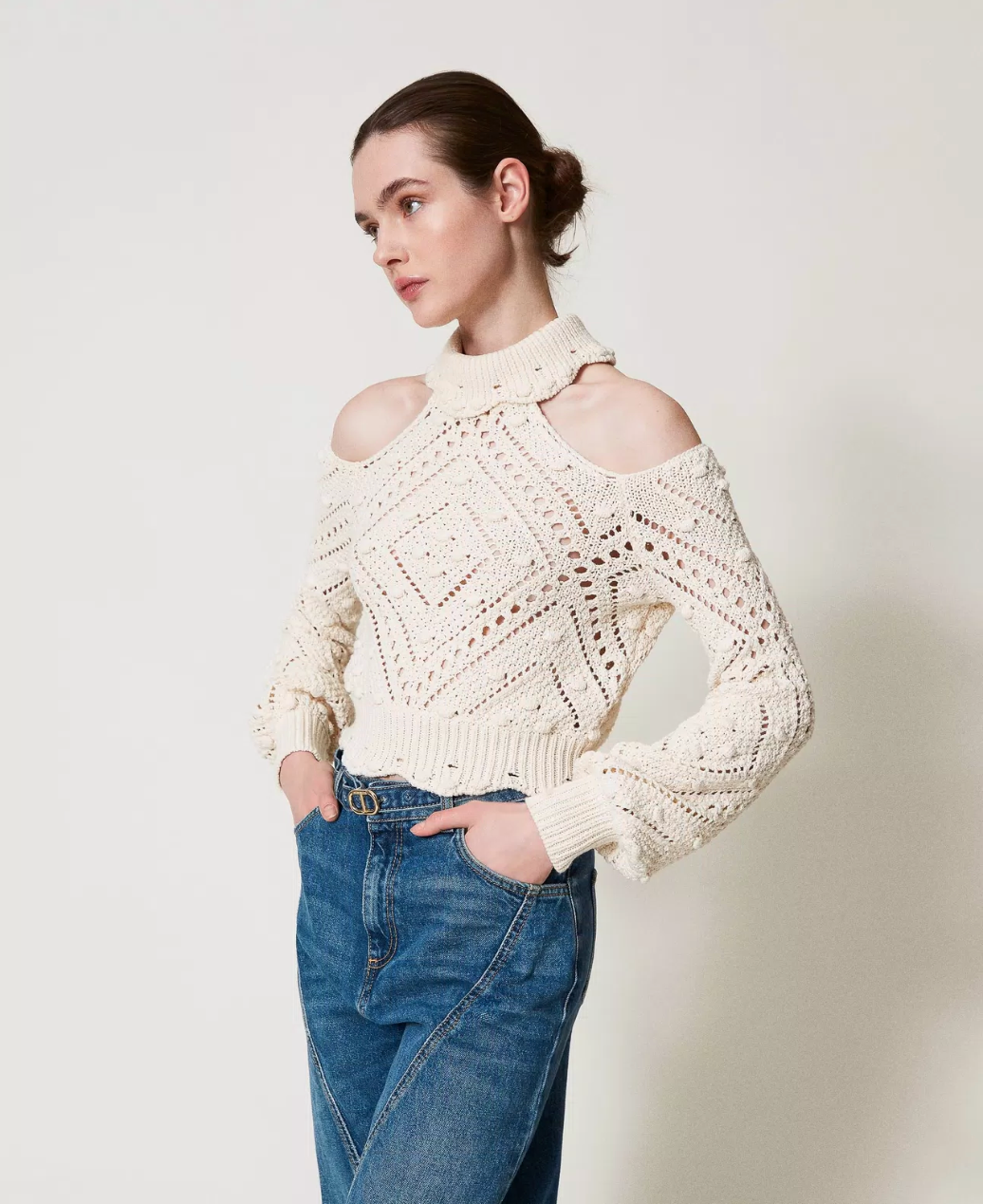 Sweater de cuello alto y hombros descubiertos San Twinset