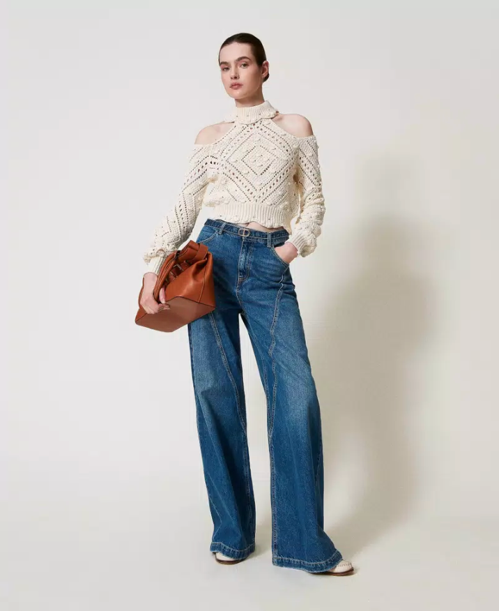 Sweater de cuello alto y hombros descubiertos San Twinset