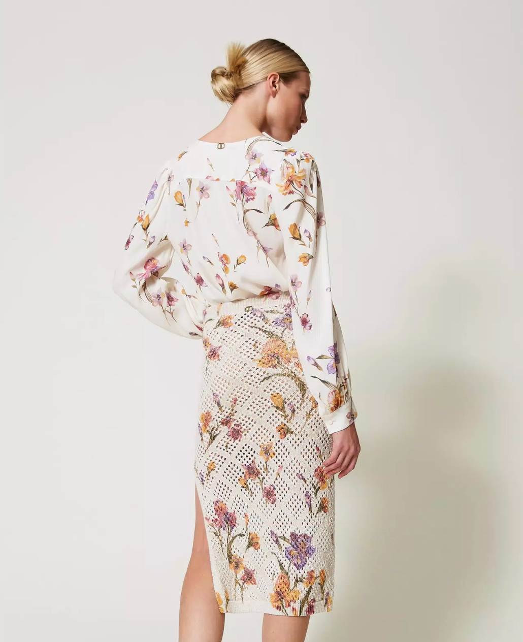 Falda midi Iris de punto calado con estampa floral Twinset
