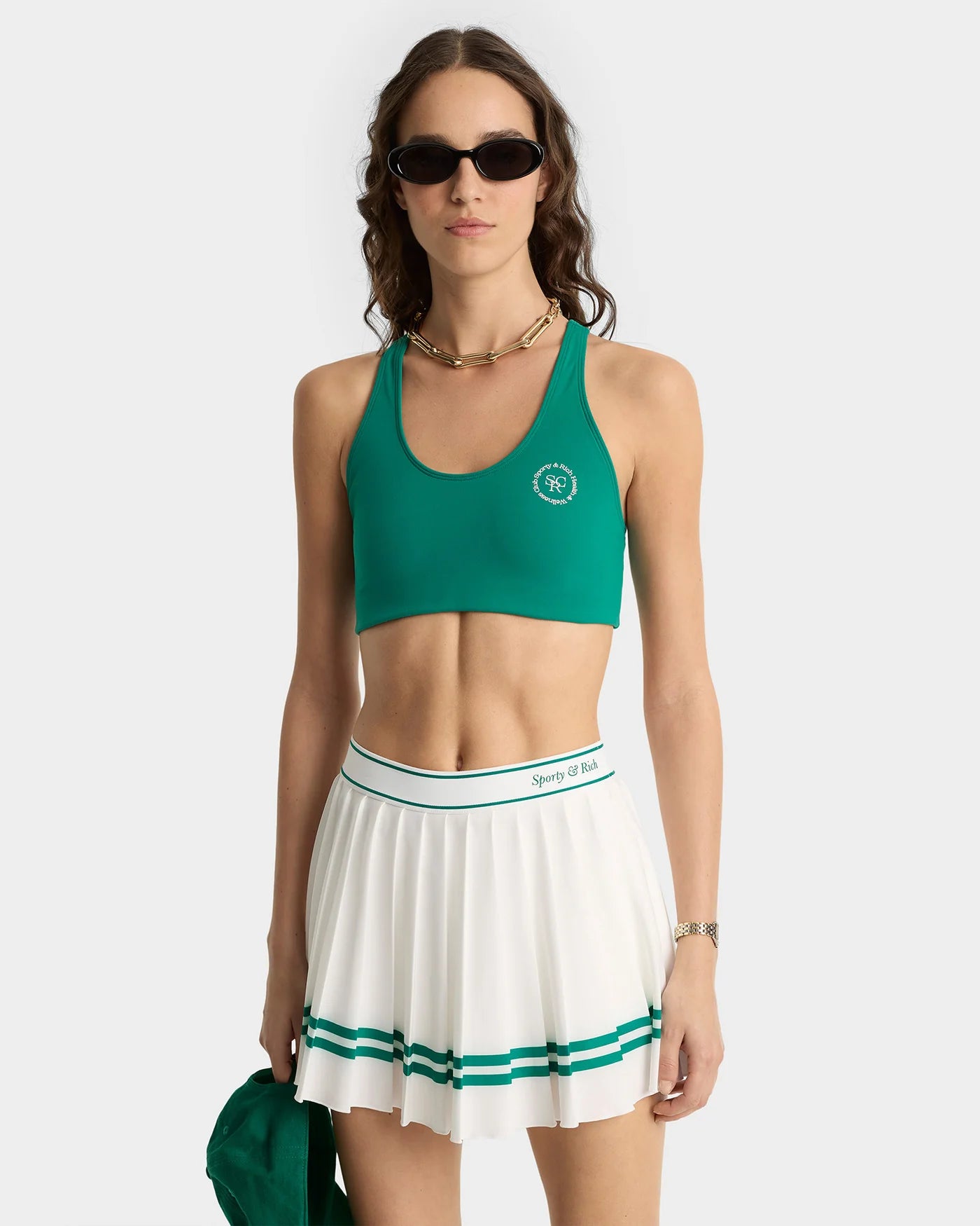 Pollera tableada Italic Logo blanco y verde Sporty & Rich