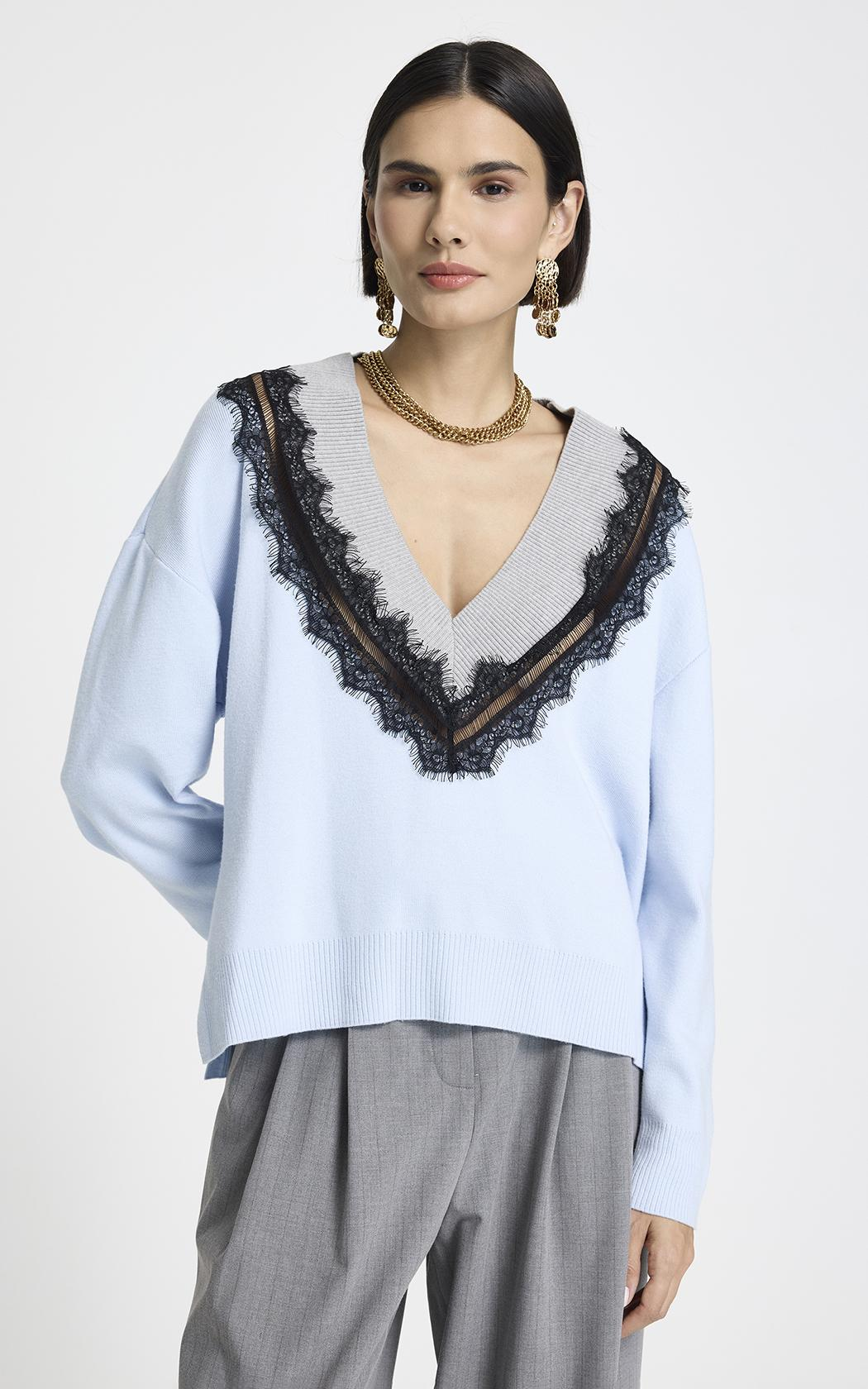 Sweater fino con encaje Naira Le Lis Blanc
