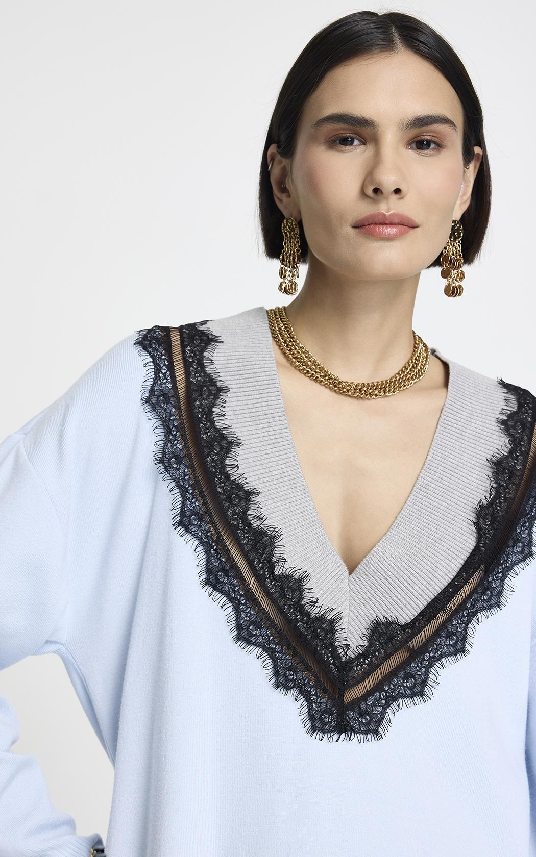 Sweater fino con encaje Naira Le Lis Blanc