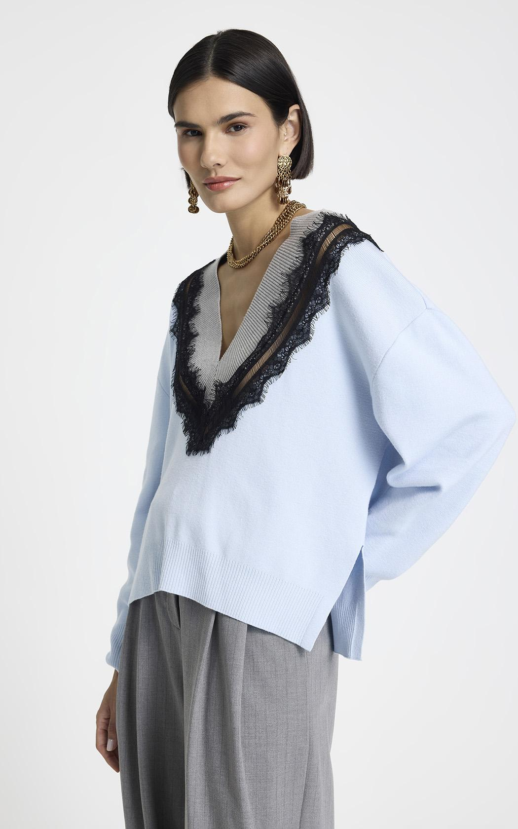 Sweater fino con encaje Naira Le Lis Blanc
