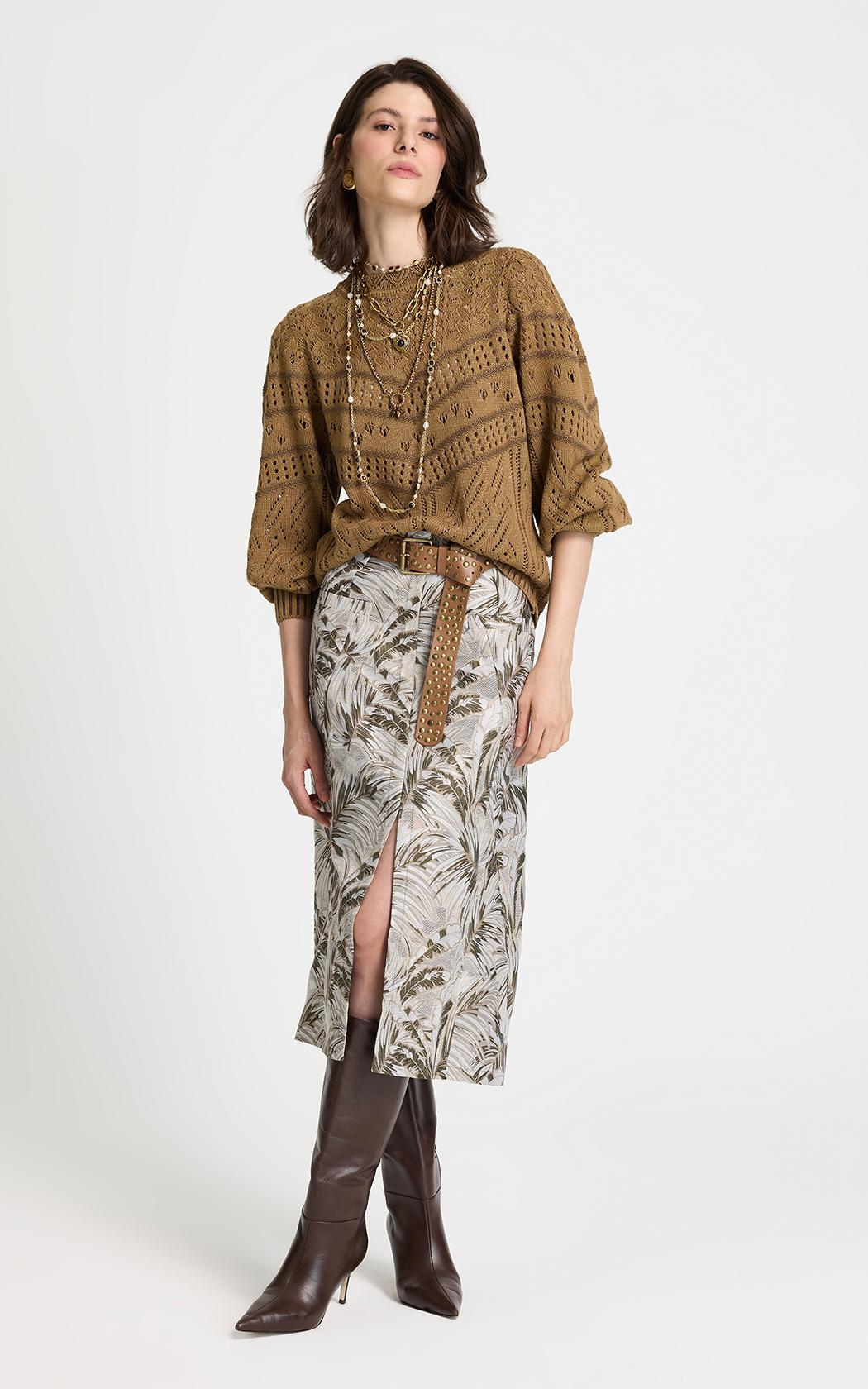 Sweater fino calado Nara camel Le Lis Blanc