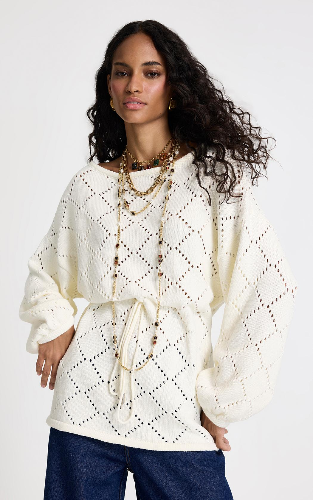 Sweater calado Adriana Le Lis Blanc