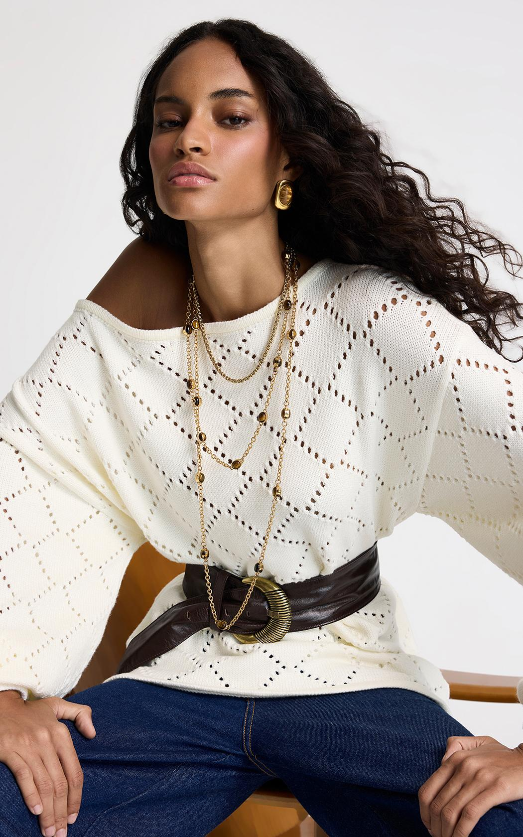 Sweater calado Adriana Le Lis Blanc