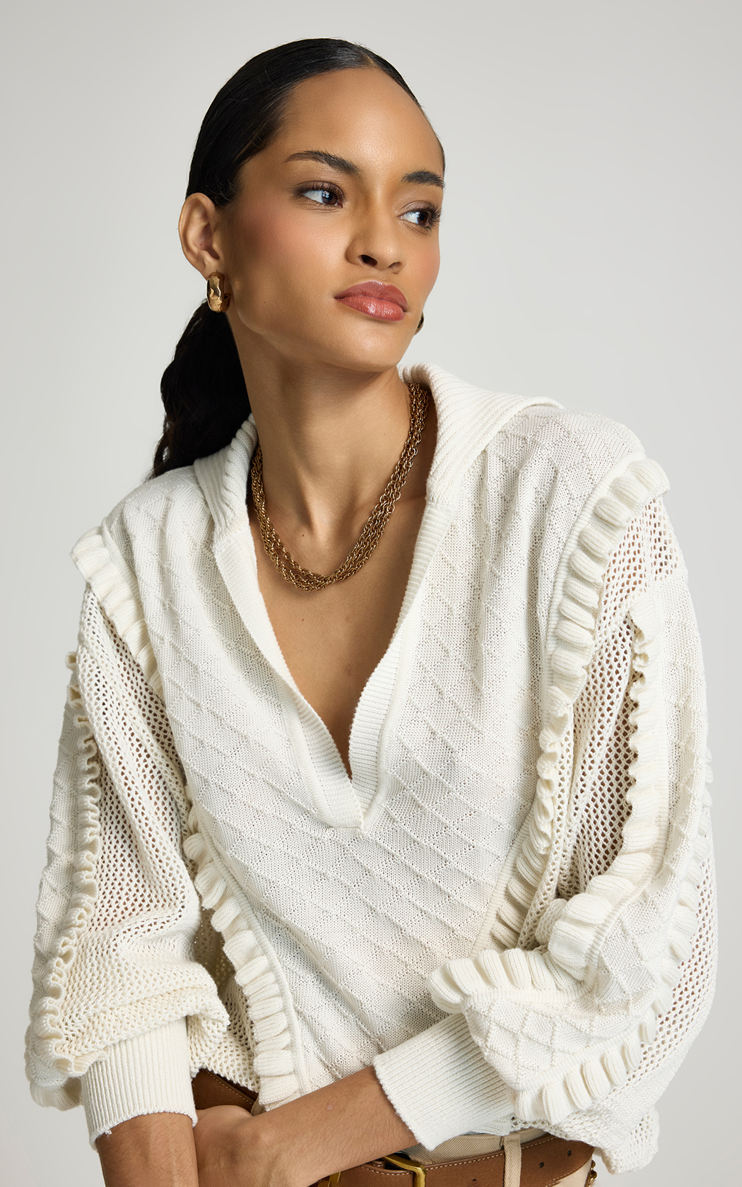 Sweater con volados calado Tully Le Lis Blanc