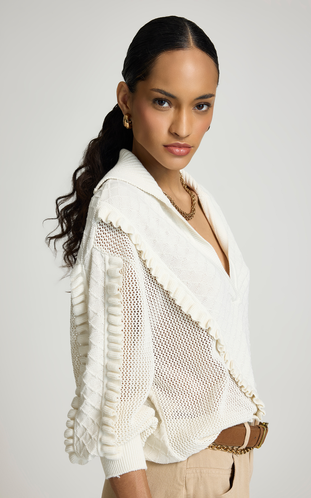 Sweater con volados calado Tully Le Lis Blanc