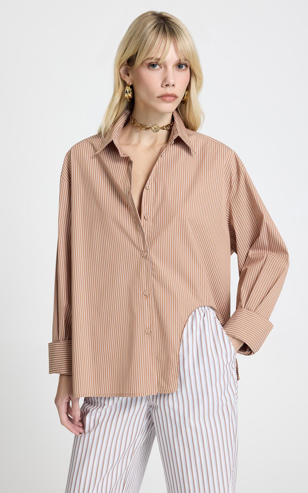 Camisa Dila a rayas marron Le Lis Blanc
