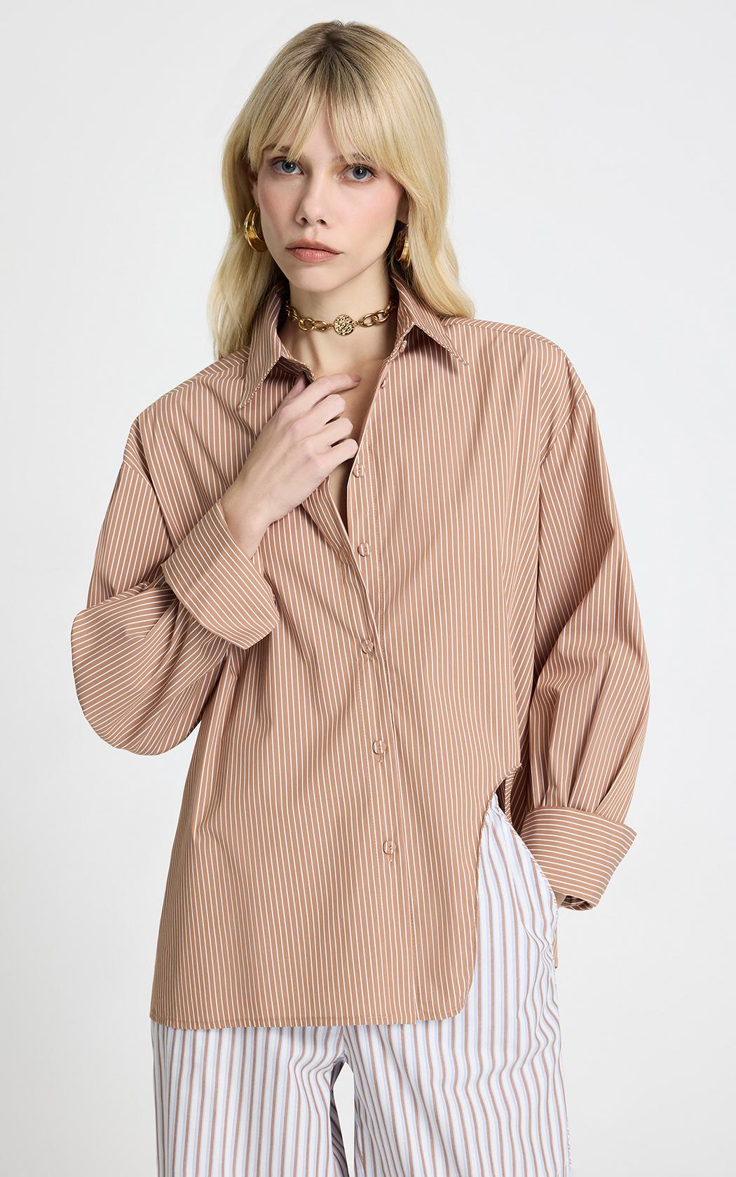 Camisa Dila a rayas marron Le Lis Blanc