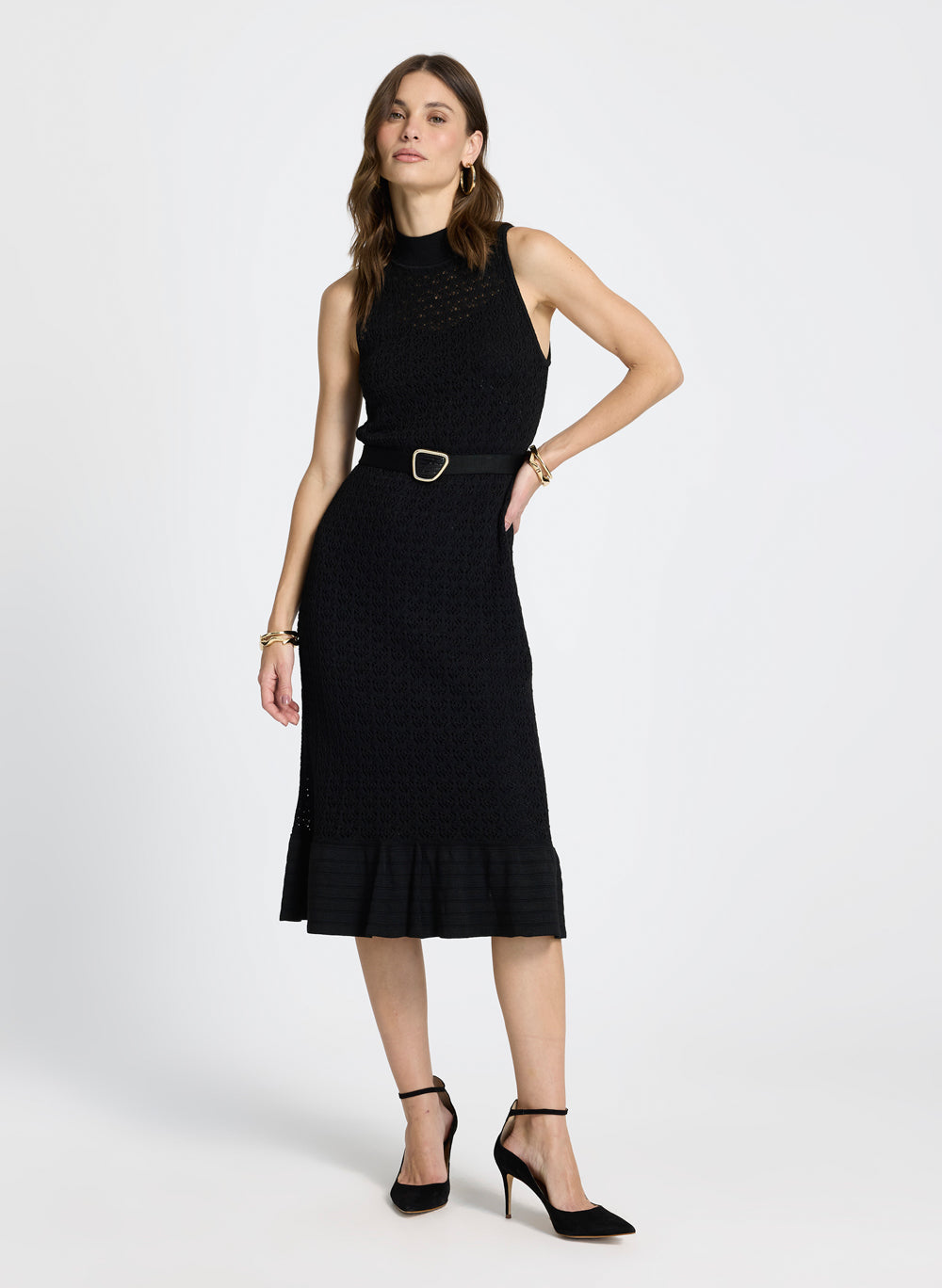 Vestido tejido con cinturon con hebilla Lavinia Le Lis Blanc