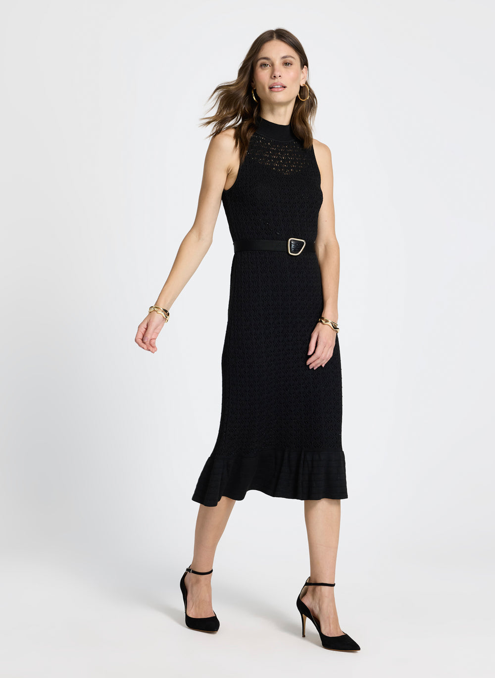 Vestido tejido con cinturon con hebilla Lavinia Le Lis Blanc