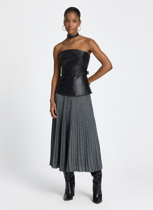 Pollera plizada plateada lurex Edith Le Lis Blanc