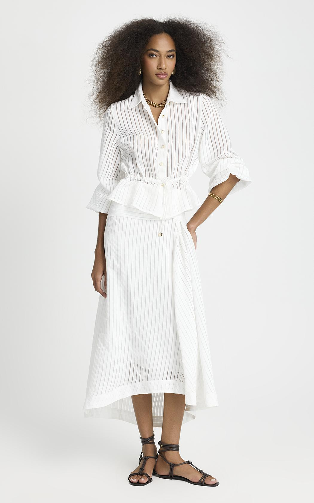 Pollera midi asimetrica Regina Le Lis Blanc