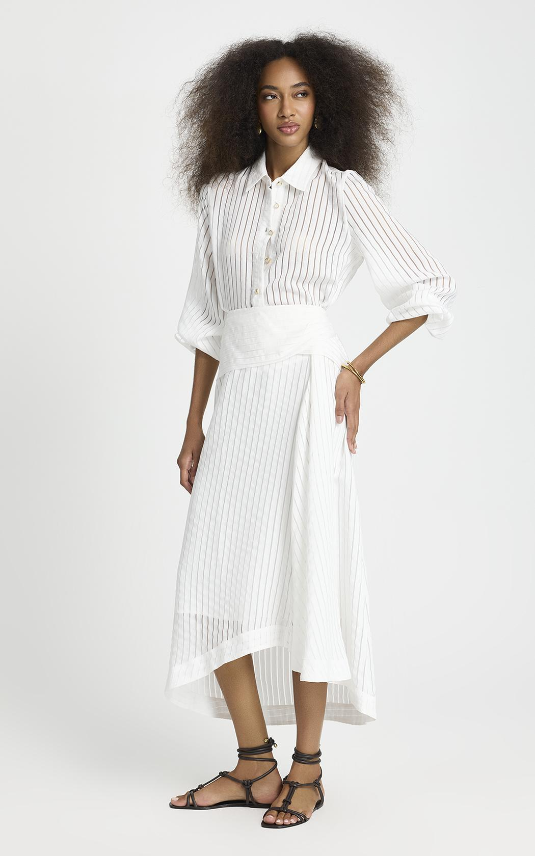 Pollera midi asimetrica Regina Le Lis Blanc