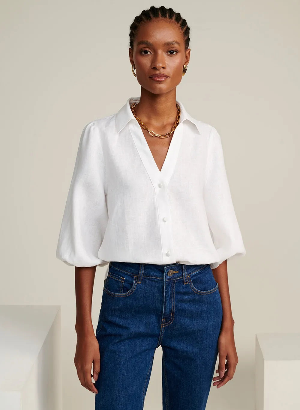 Camisa lino Beck manga 3/4 blanca Le Lis Blanc