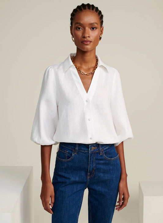 Camisa lino Beck manga 3/4 blanca Le Lis Blanc