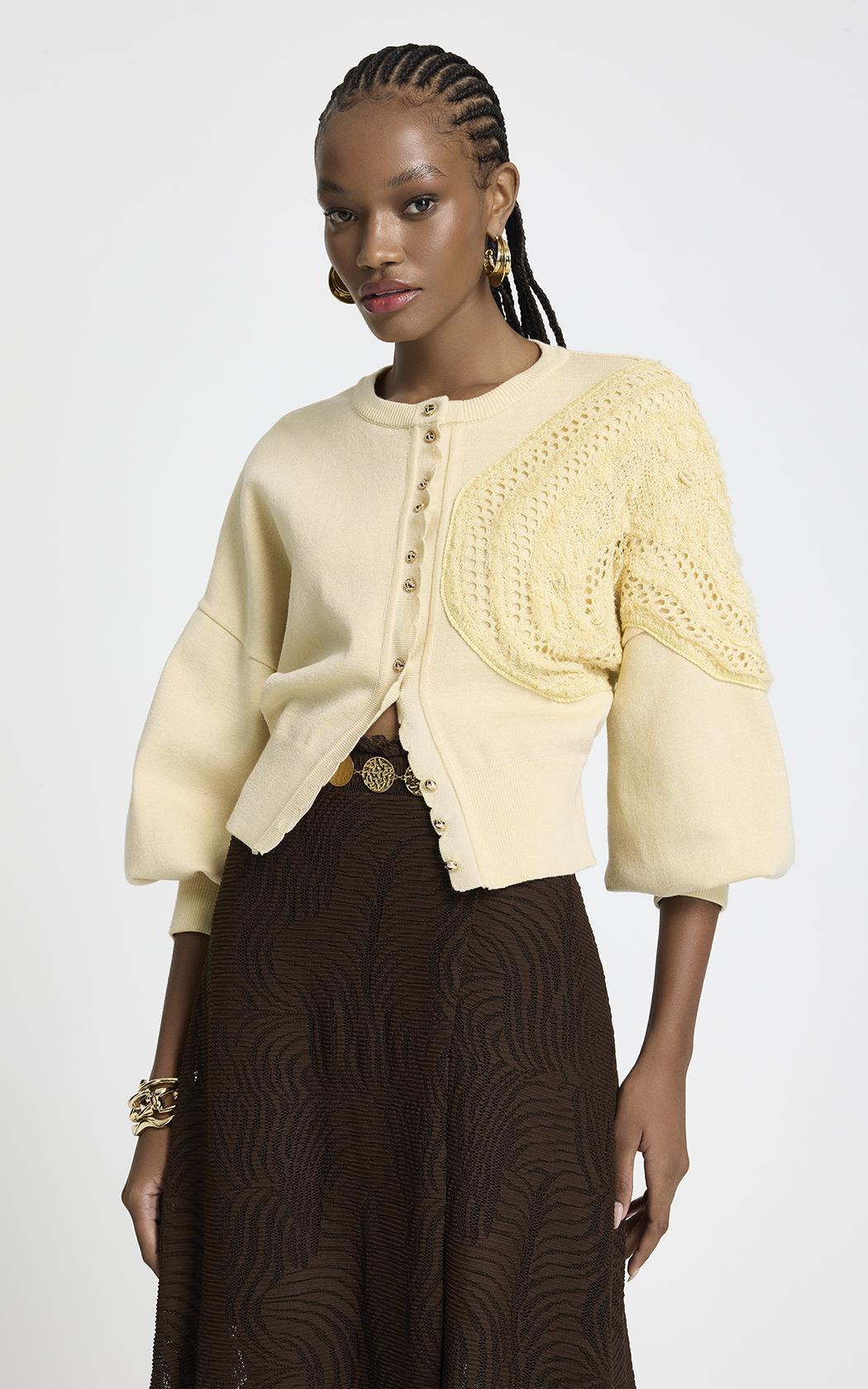 Cardigan amarillo tricot Aura Le Lis Blanc
