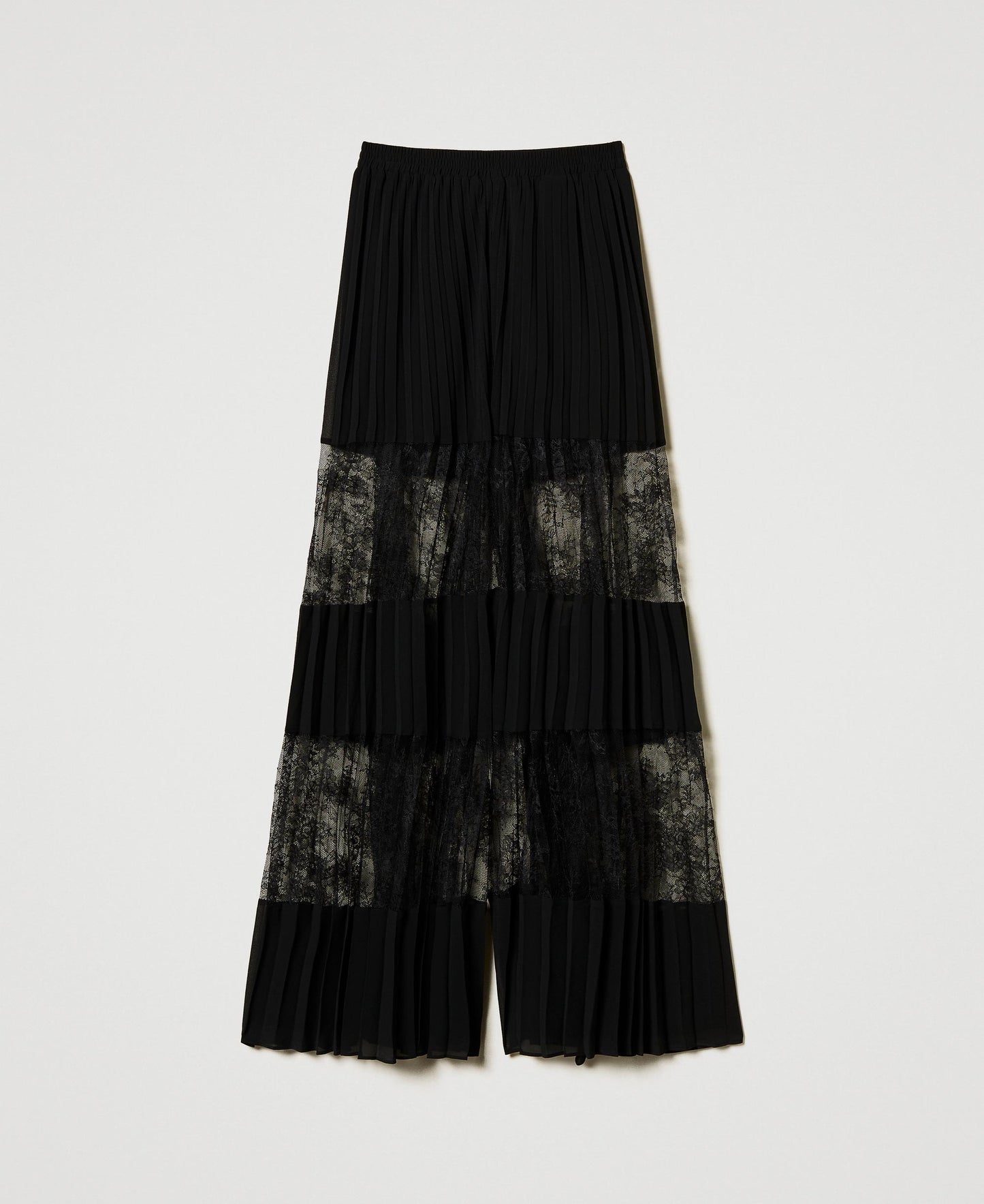 Pantalón negro plisado con encaje Tina Twinset