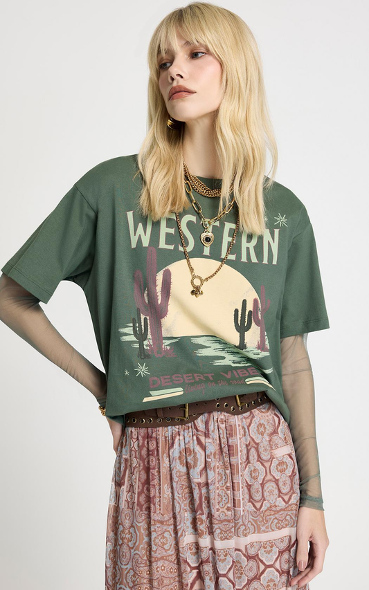 Remera manga de tul verde Desert Vibes Le Lis Blanc