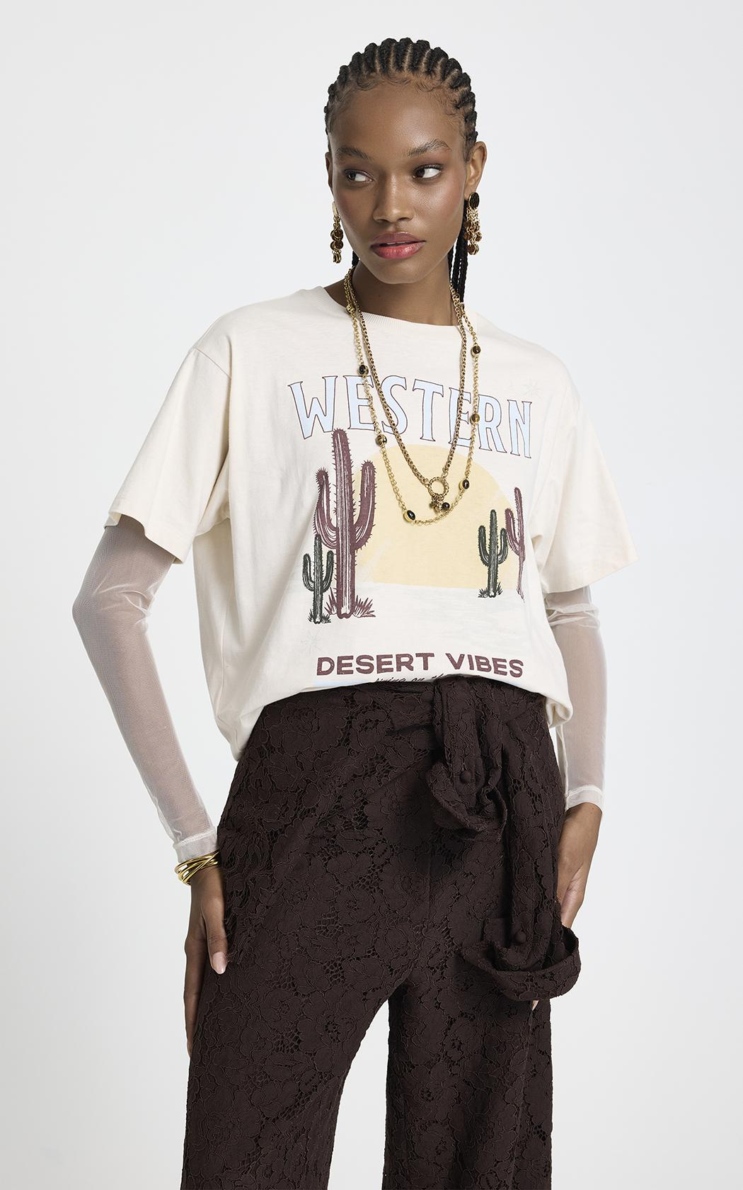 Remera manga de tul crudo Desert Vibes Le Lis Blanc