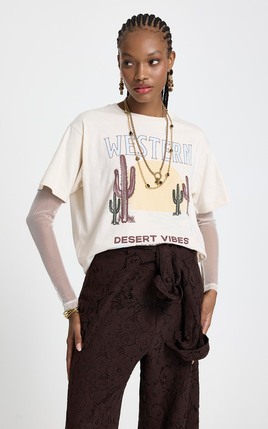 Remera manga de tul crudo Desert Vibes Le Lis Blanc