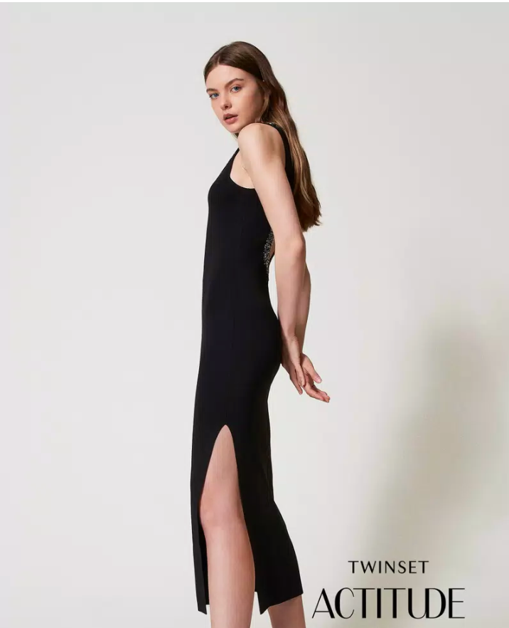 Vestido largo negro tejido con lentejuelas Katy Twinset