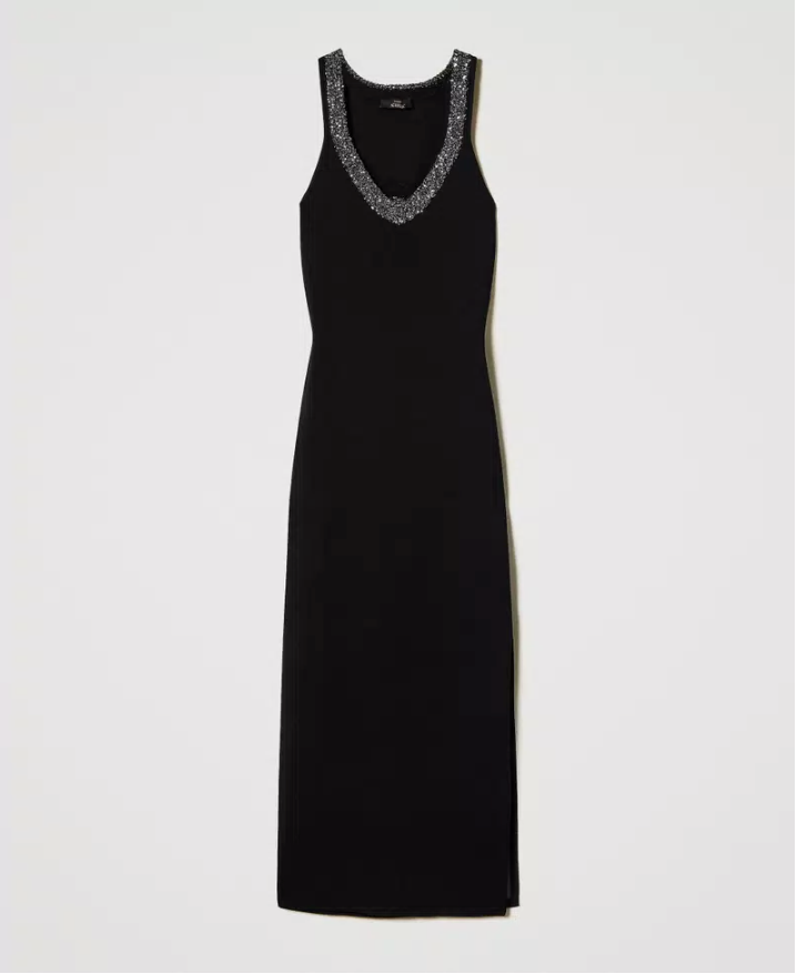 Vestido largo negro tejido con lentejuelas Katy Twinset