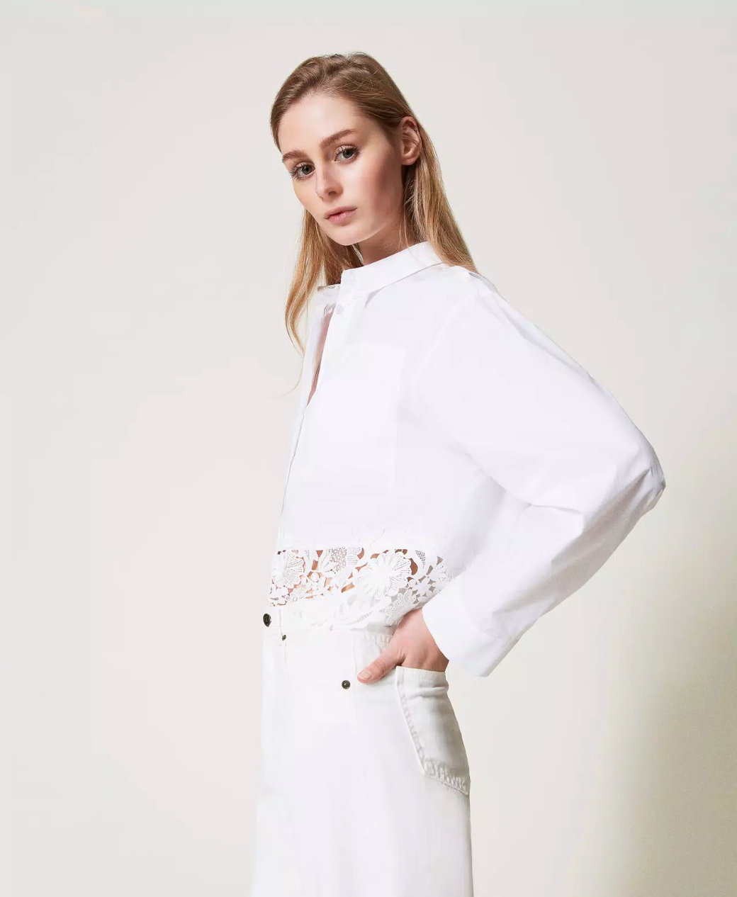 Camisa de popelina con encaje Sara Twinset