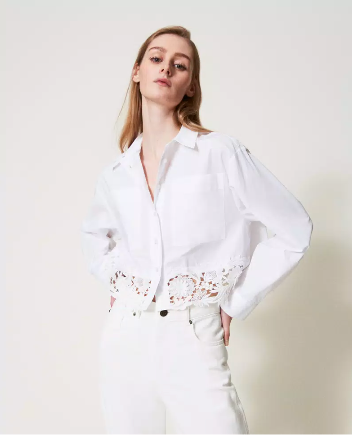 Camisa de popelina con encaje Sara Twinset