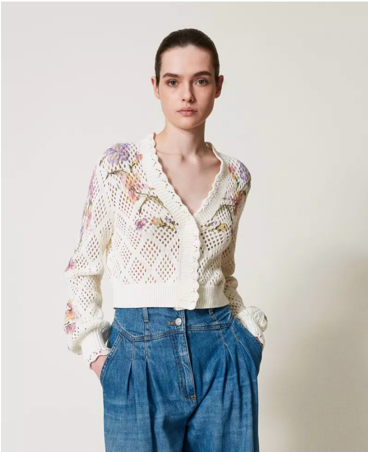Cárdigan de punto calado Iris con estampa floral Twinset