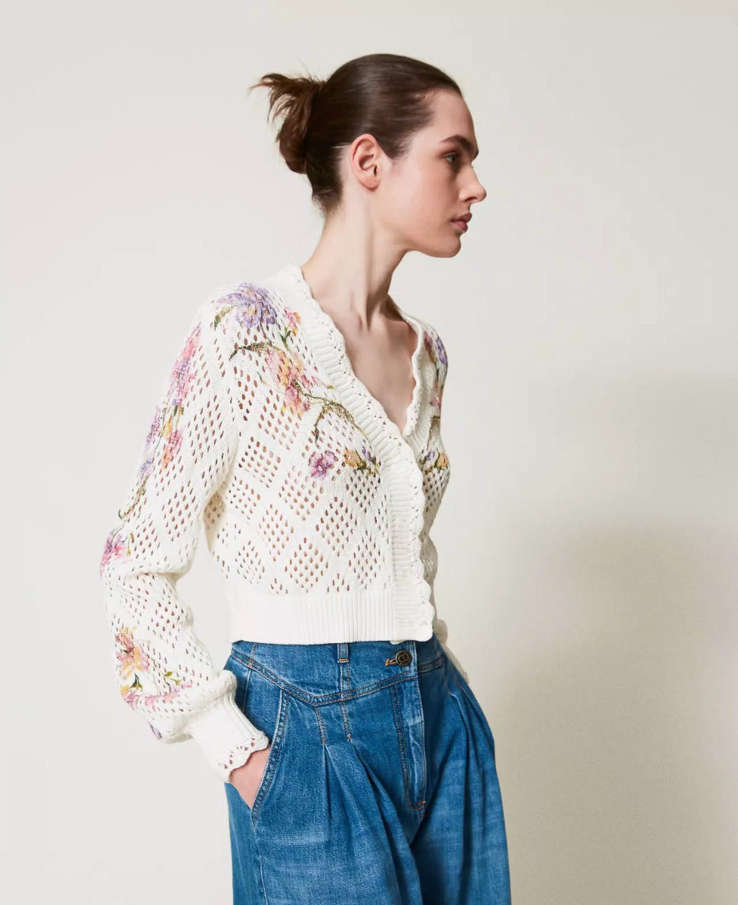 Cárdigan de punto calado Iris con estampa floral Twinset