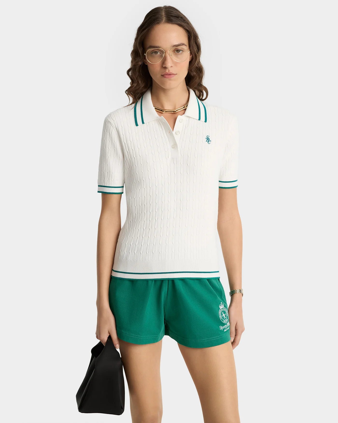 Remera polo SRC Mini Cable blanco y verde Sporty & Rich