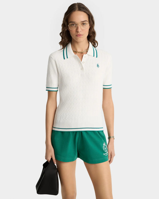 Remera polo SRC Mini Cable blanco y verde Sporty & Rich