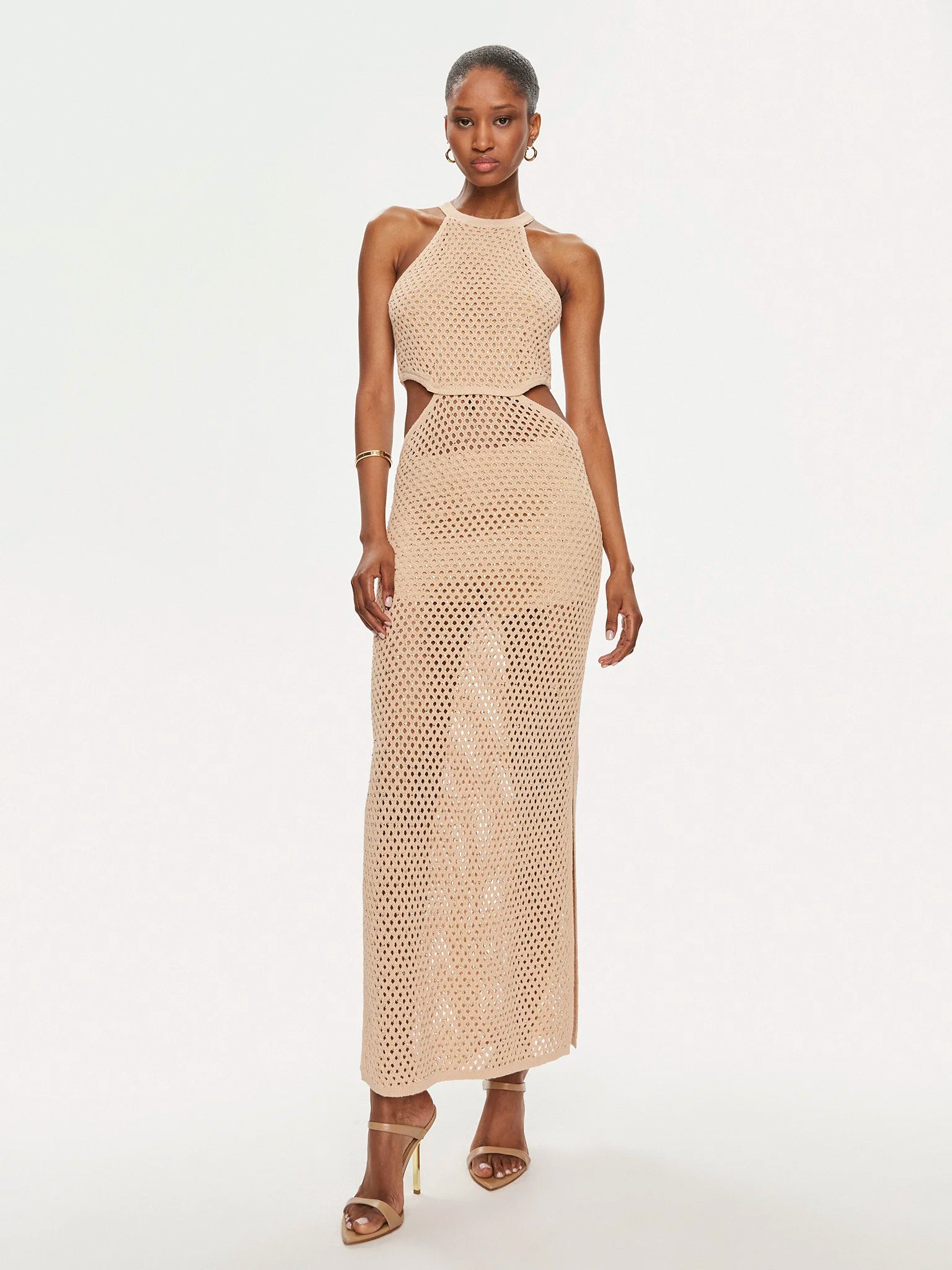 Vestido largo calado Twinset beige