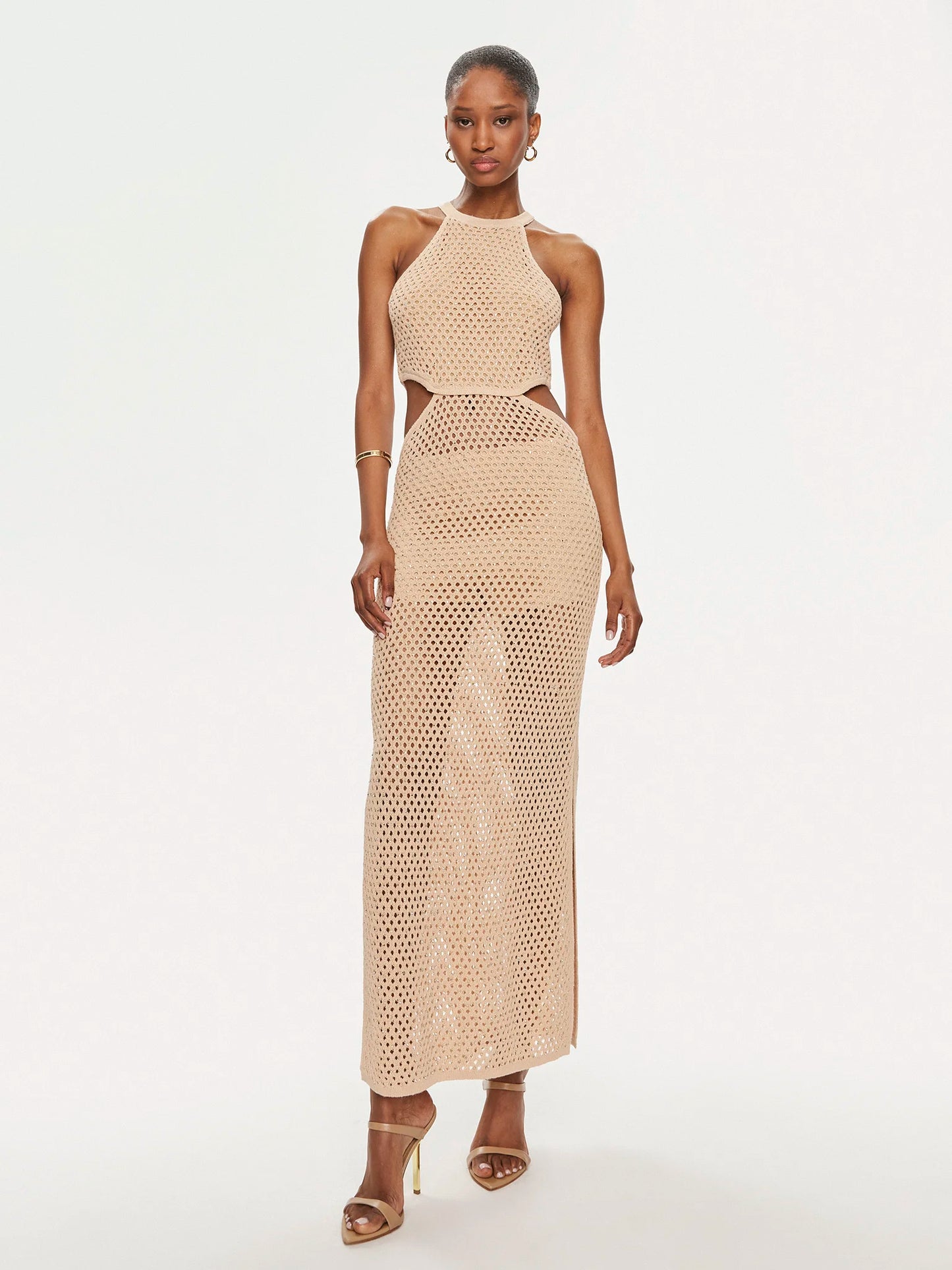 Vestido largo calado Twinset beige