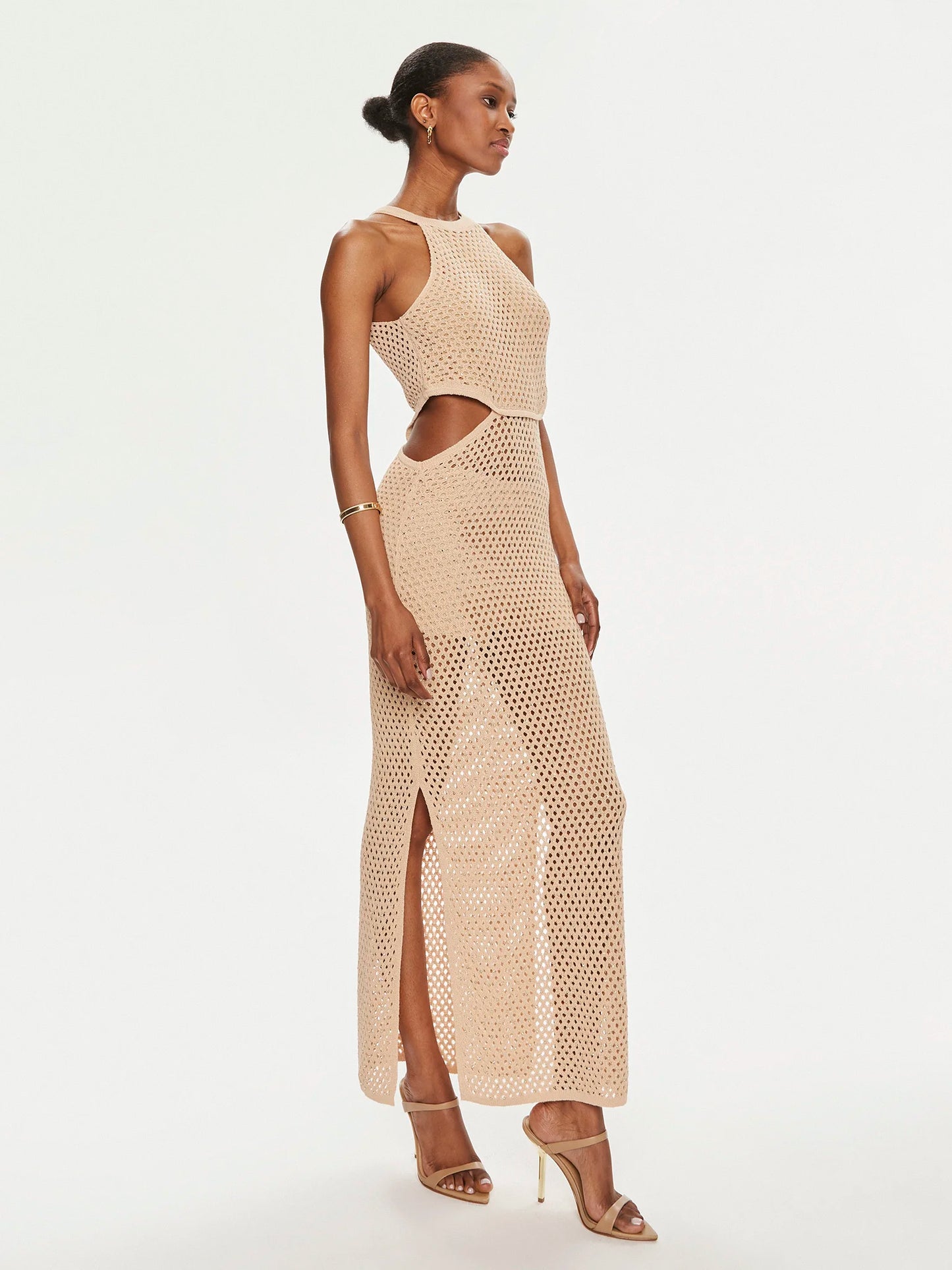 Vestido largo calado Twinset beige